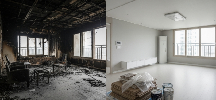 충주 화재복구 작업 전후 모습 비교