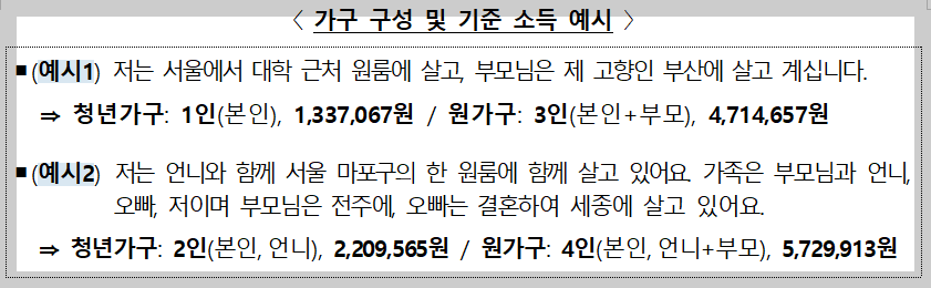 가구 구성 및 기준 소득 예시