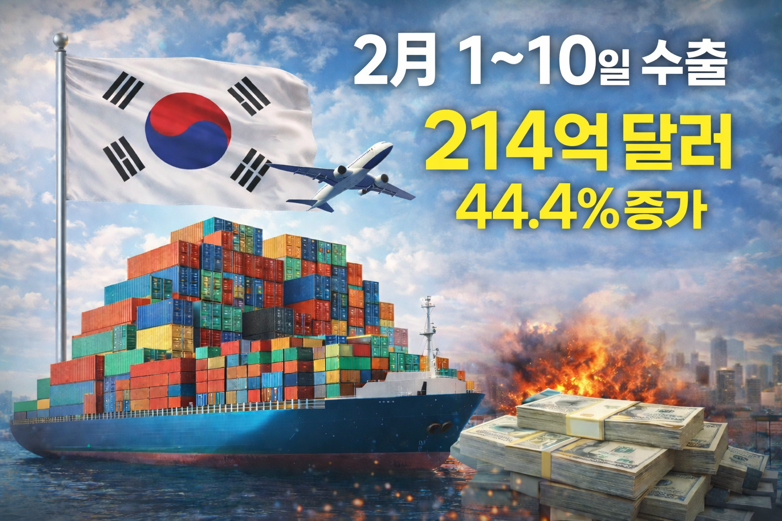 한국 2월 1일부터 10까지 수출 증가에 대한 이미지