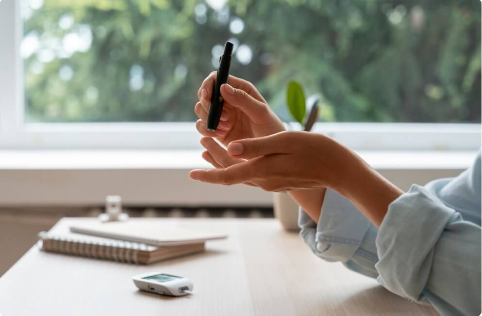 당뇨병으로 인한 혈당 측정하는 모습