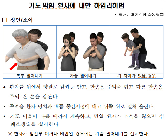 기도막힘 기도폐쇄 대처방법 하임리히법