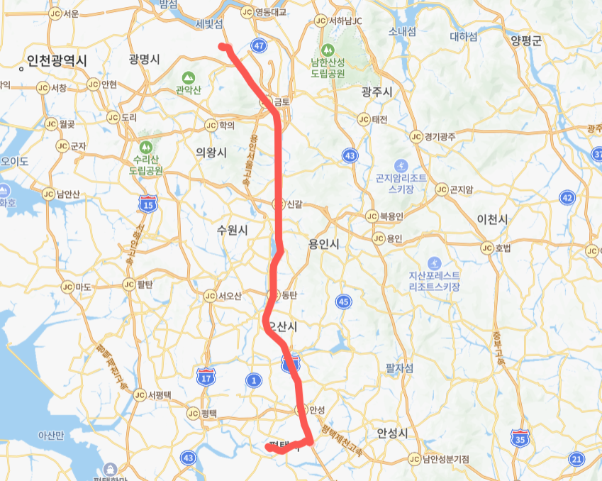 서울-안성-평택-8114번-버스-노선-지도