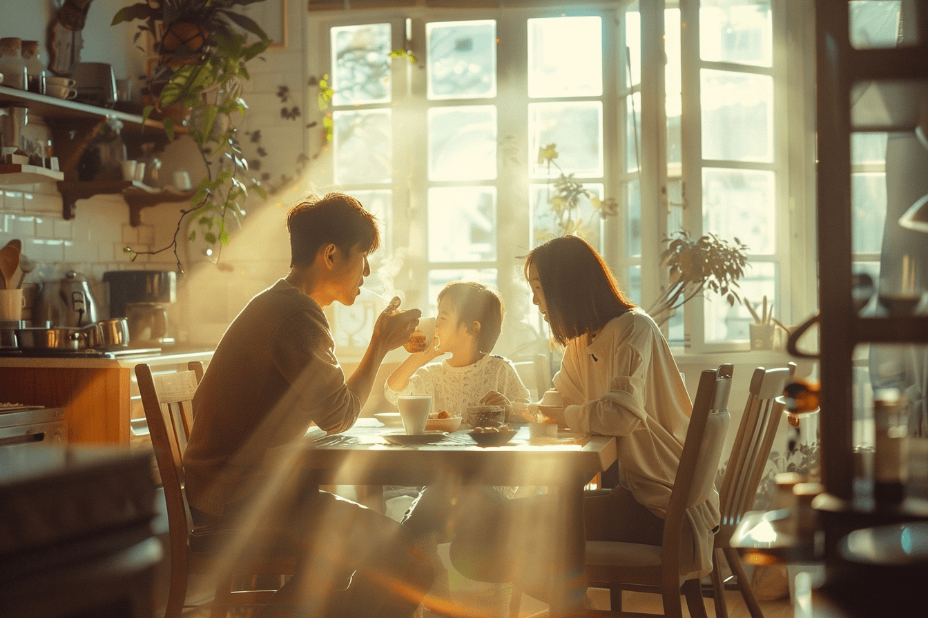 식사하고-있는-아이와-부모