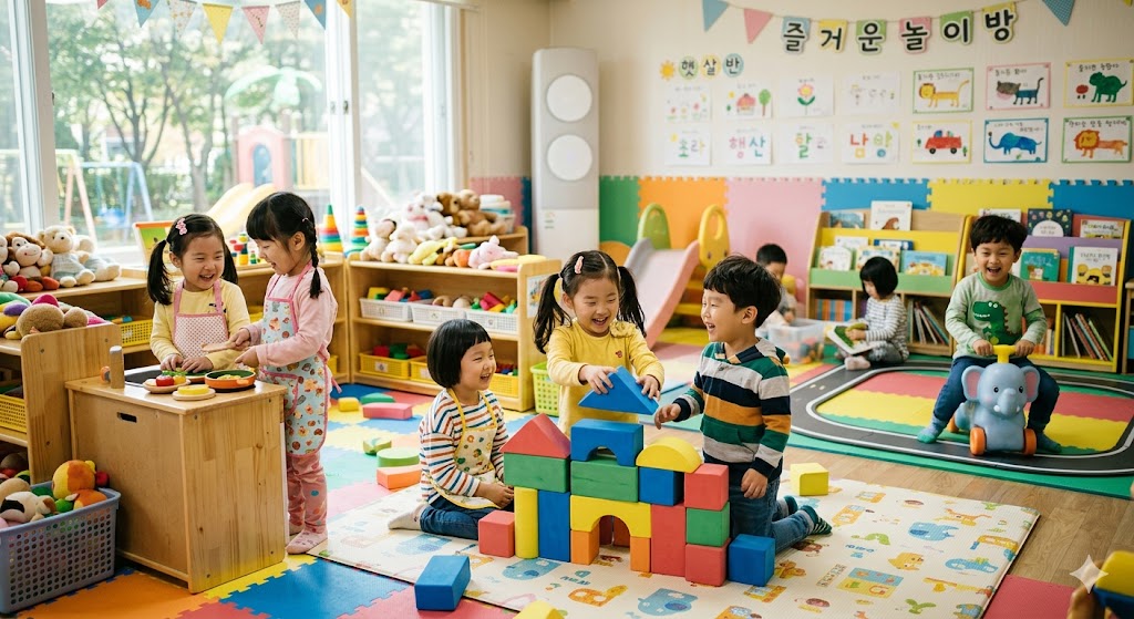 아이들이 놀이방에서 노는 모습