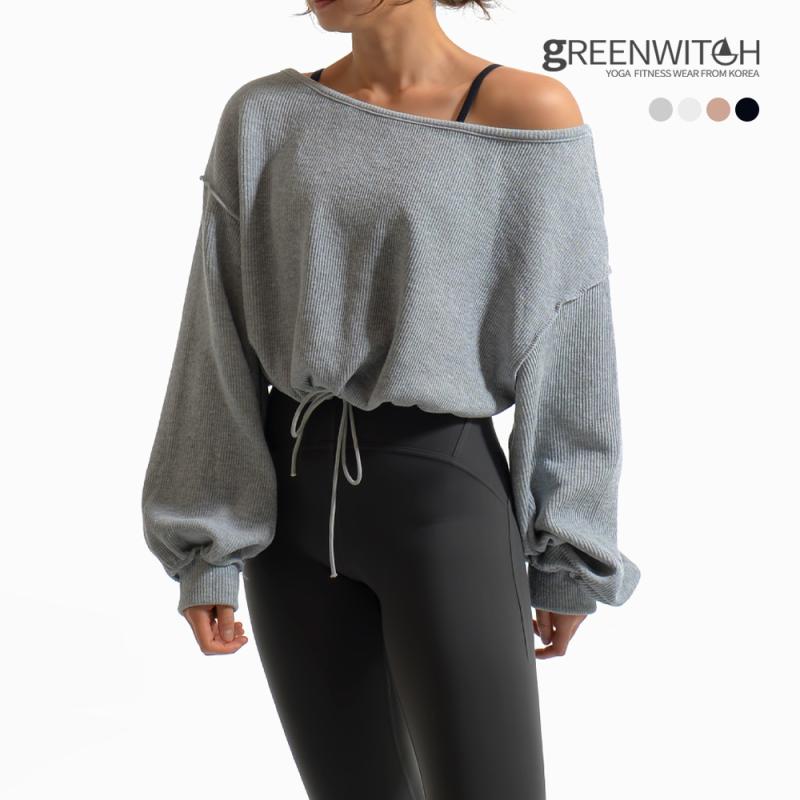 그리니치 벌룬 크롭 스트링 커버업 니트티셔츠 보트넥 빅사이즈