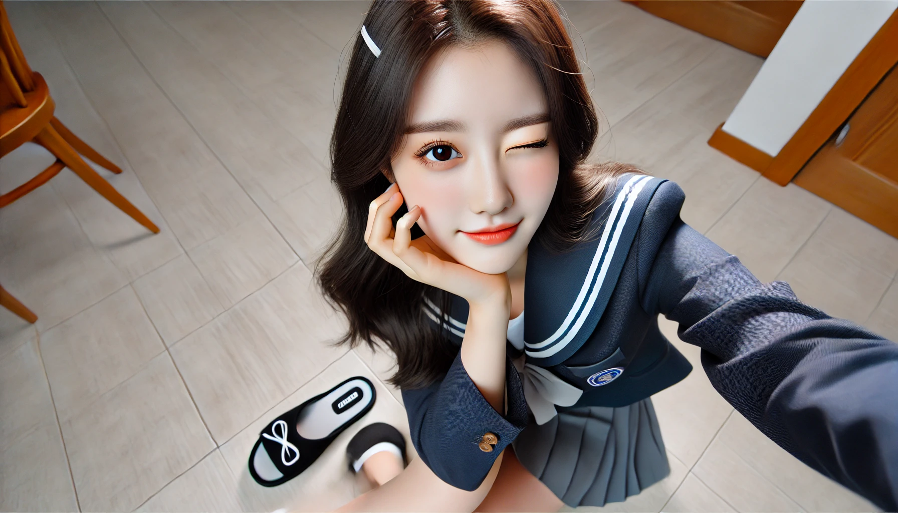 슬리퍼 신은 여성