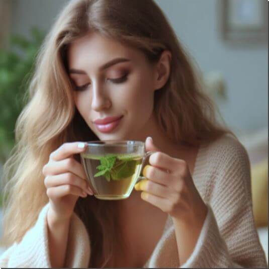 광대나물 먹는 법과 주의점, 광대나물 차 마시는 여성