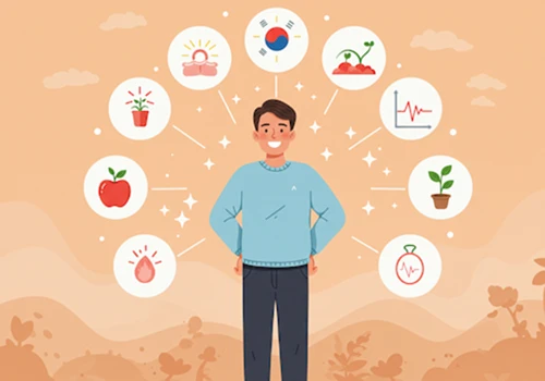  모던 그래픽 스타일로 그린&amp;#44; 건강 개선으로 자신감을 되찾고 활력이 넘치는 중년 남성 일러스트