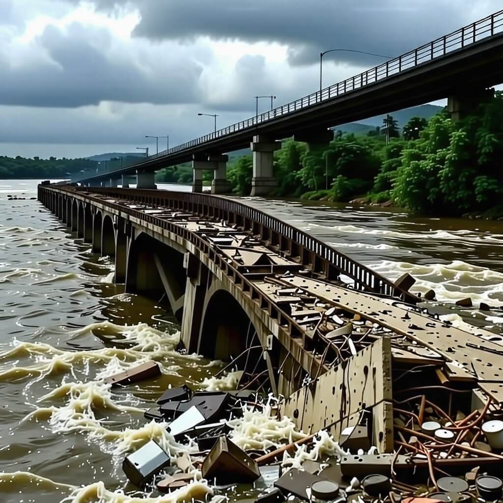 미얀마 이라와디 강에 위치한 사가잉 다리가 지진으로 붕괴된 모습