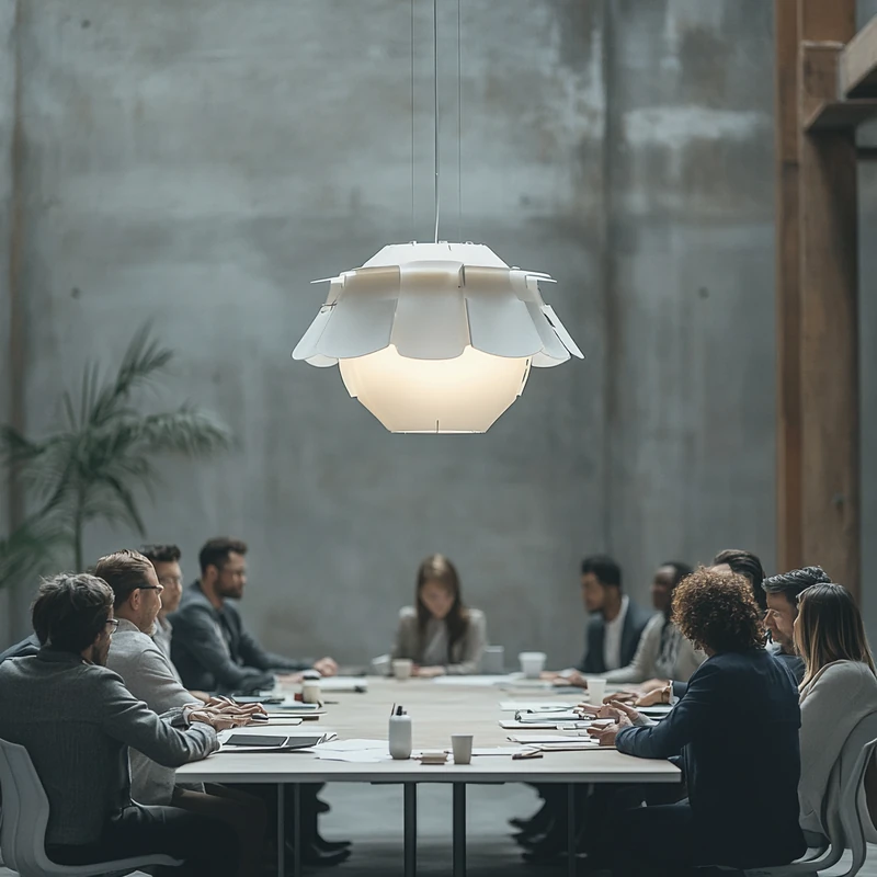 현대적인 회의실에서 다양한 배경의 투자자들이 ETF 전략을 논의하여 협력적이고 전략적인 분위기를 자아냅니다. 투자 토론, 포트폴리오 전략, 협업.