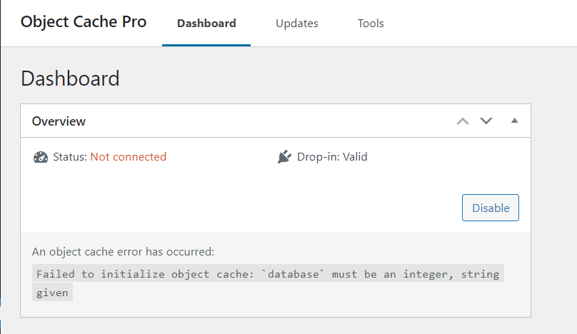 클라우드웨이즈: Object Cache Pro 연결 문제 (Not connected)
