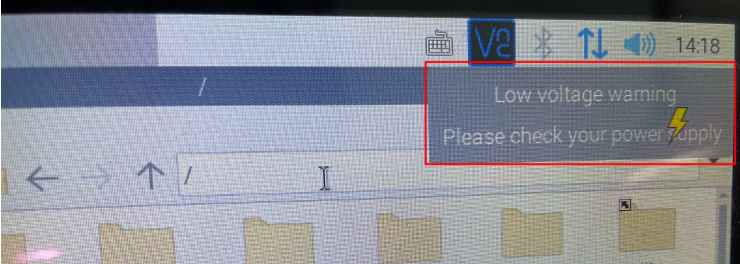 라즈베리 파이 저전력 경고 메시지와 번개 아이콘