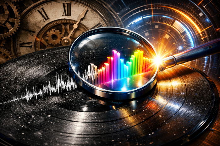 AI 사운드 고고학 기술을 통해 훼손된 고전 음원이 고해상도로 복원되는 과정