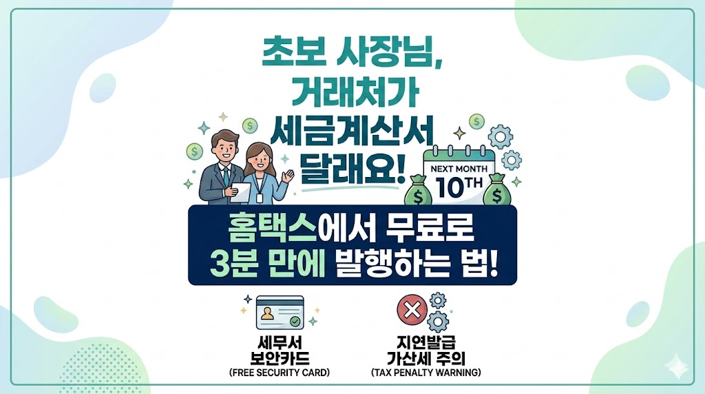 홈택스 전자세금계산서 무료 발행 방법. 초보 사장님을 위한 세무서 보안카드 활용법과 지연발급 가산세 주의사항 안내 썸네일