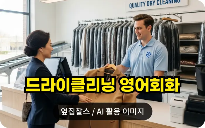 세탁소에서 직원에게 코트 맡기는 여성