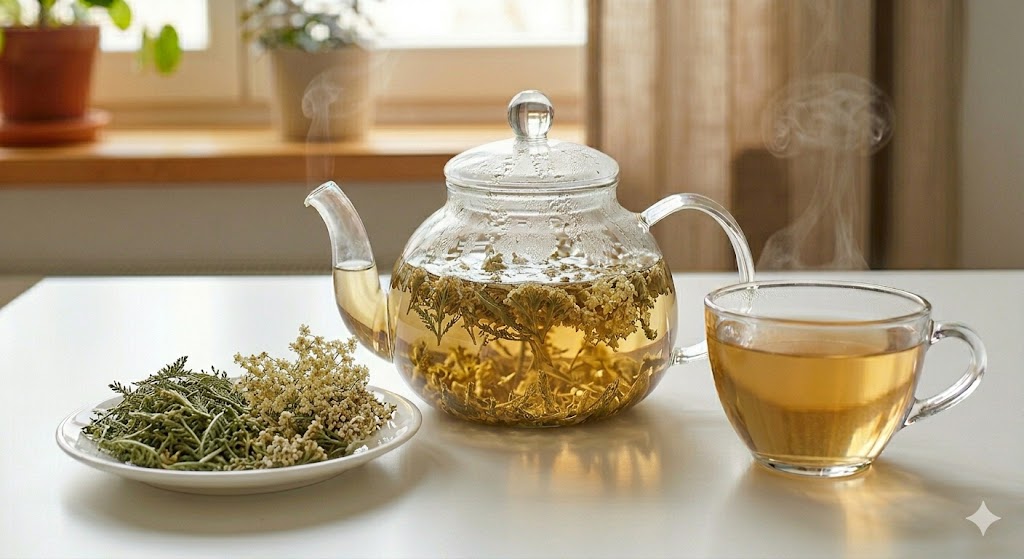 초기 감기 몸살과 고열을 빠르게 내리고 체내 독소를 배출하는 데 탁월한 야로우 엘더플라워 블랜딩 차 해열 효능