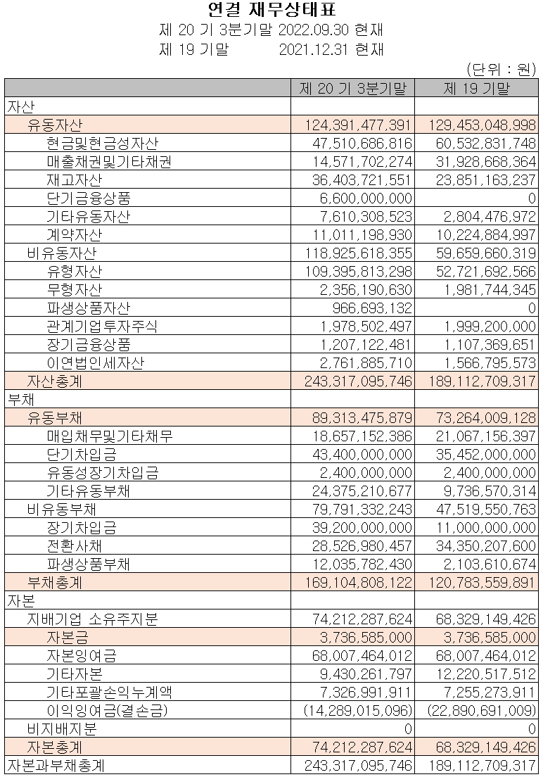 하나기술 - 재무상태표