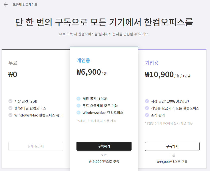 한컴오피스(한컴 독스) 무료 사용 방법 - 가격 소개