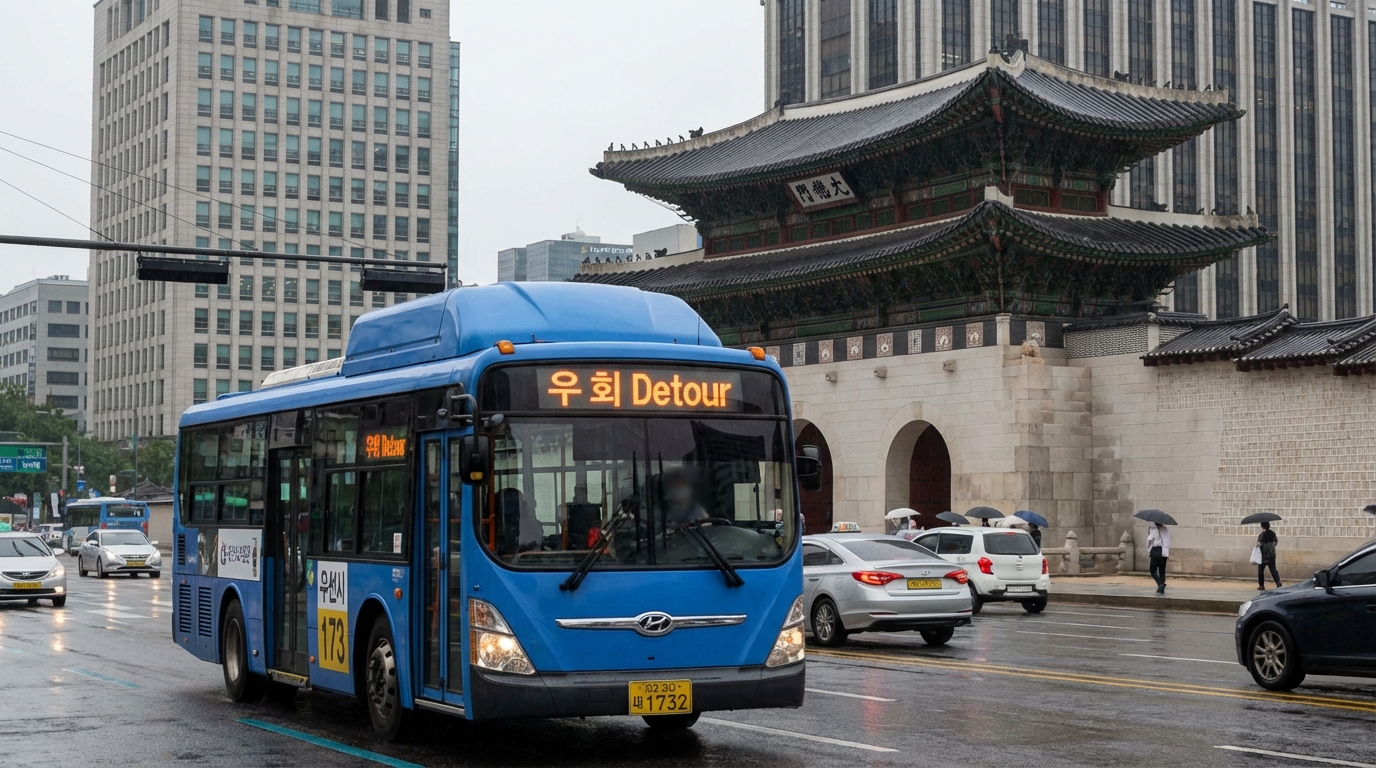 BTS 광화문 공연으로 인해 우회 운행 중인 서울 시내버스