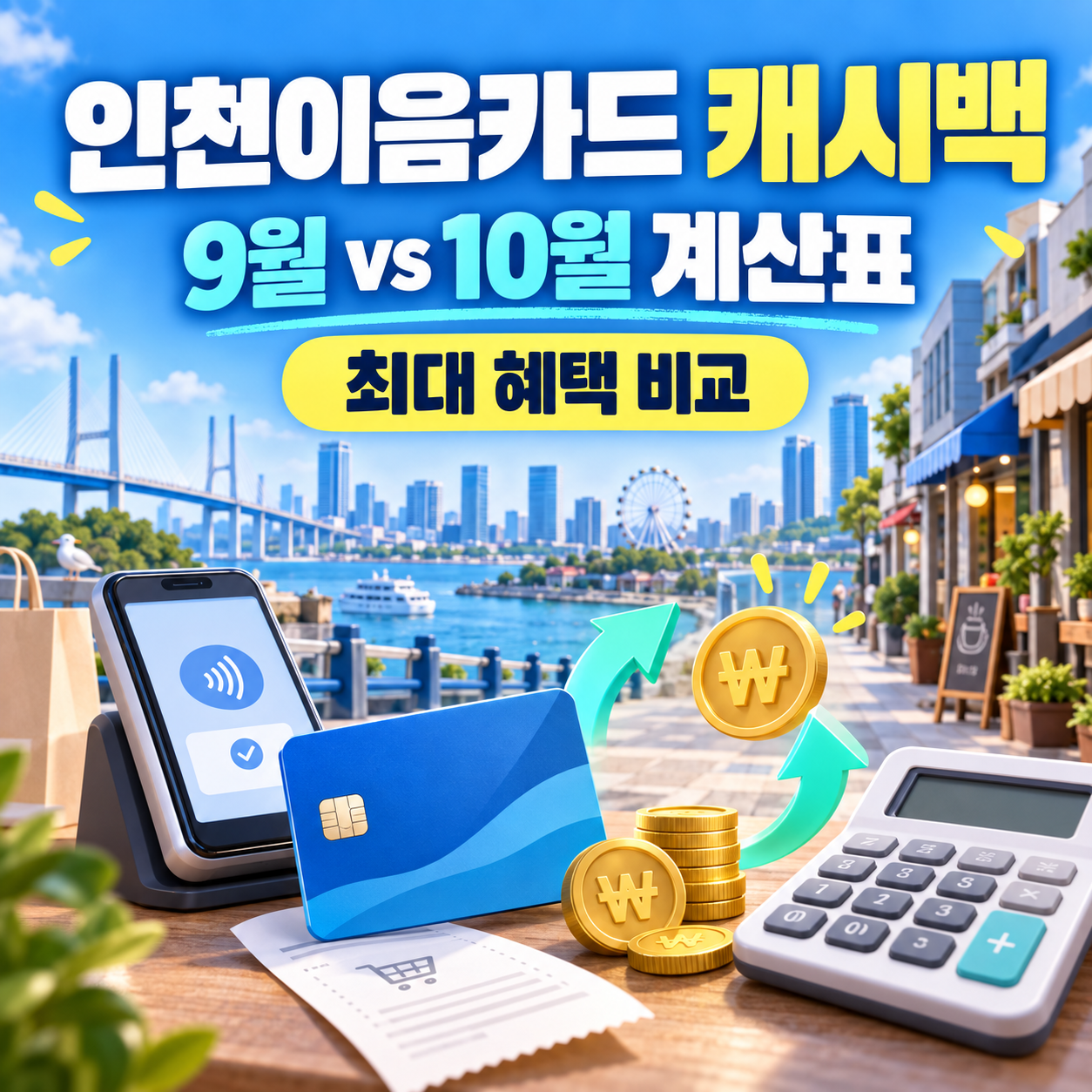 인천이음카드 캐시백 계산표 - 9월과 10월 최대 혜택 비교