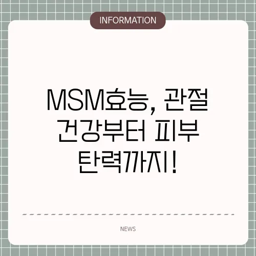 MSM효능, 관절 건강부터 피부 탄력까지!