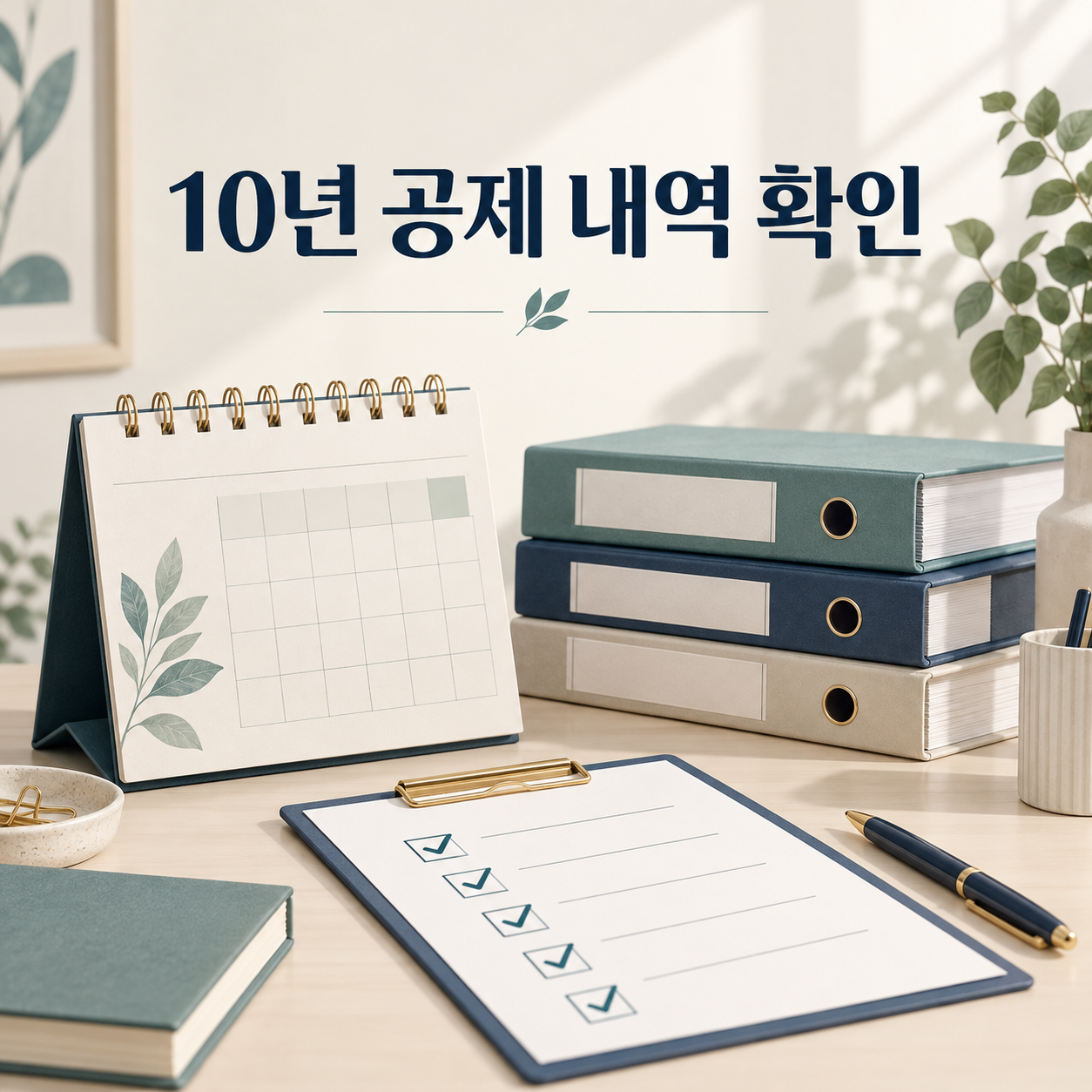 달력과 보관 파일로 이전 10년 증여 내역을 점검하는 이미지