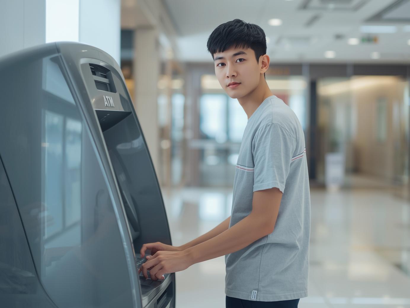 정부지원금이 들어 왔는지 ATM기기에서 확인하는 모습