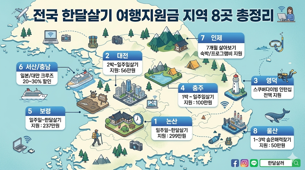 대한민국 지도를 배경으로 8개 지역의 위치를 직관적으로 파악하게 함