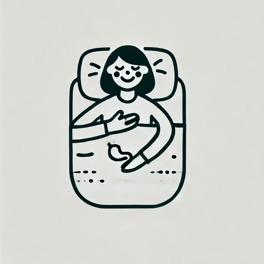 소화가 편안해 배를 만지며 잠든 여자의 모습.