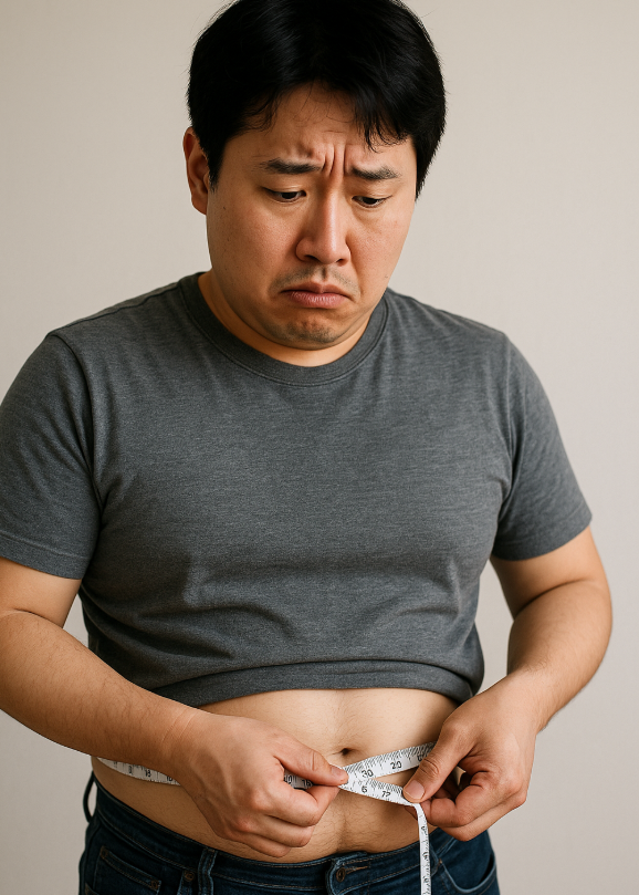 허리둘레에 놀라는 모습