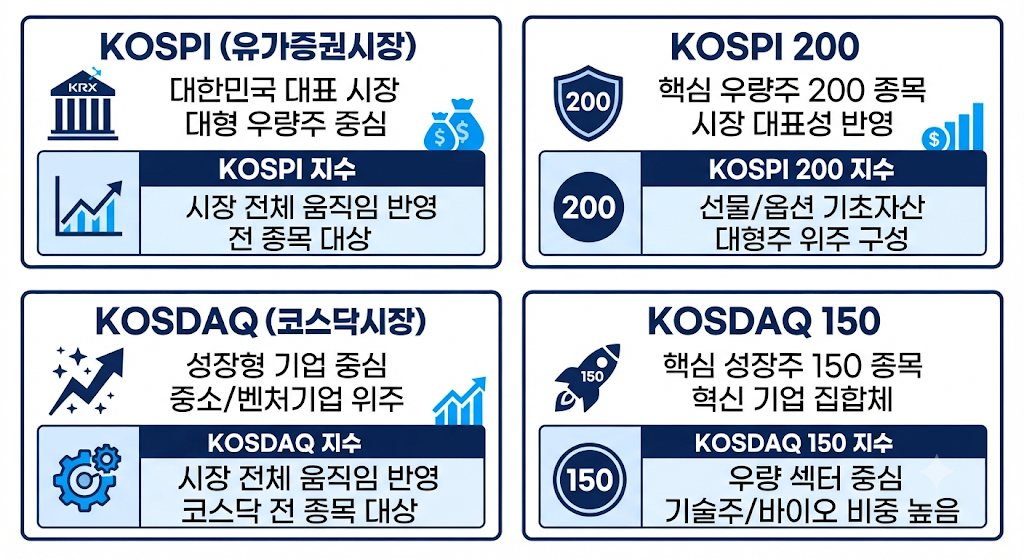 코스피 코스피200 코스닥 코스닥150 비교표