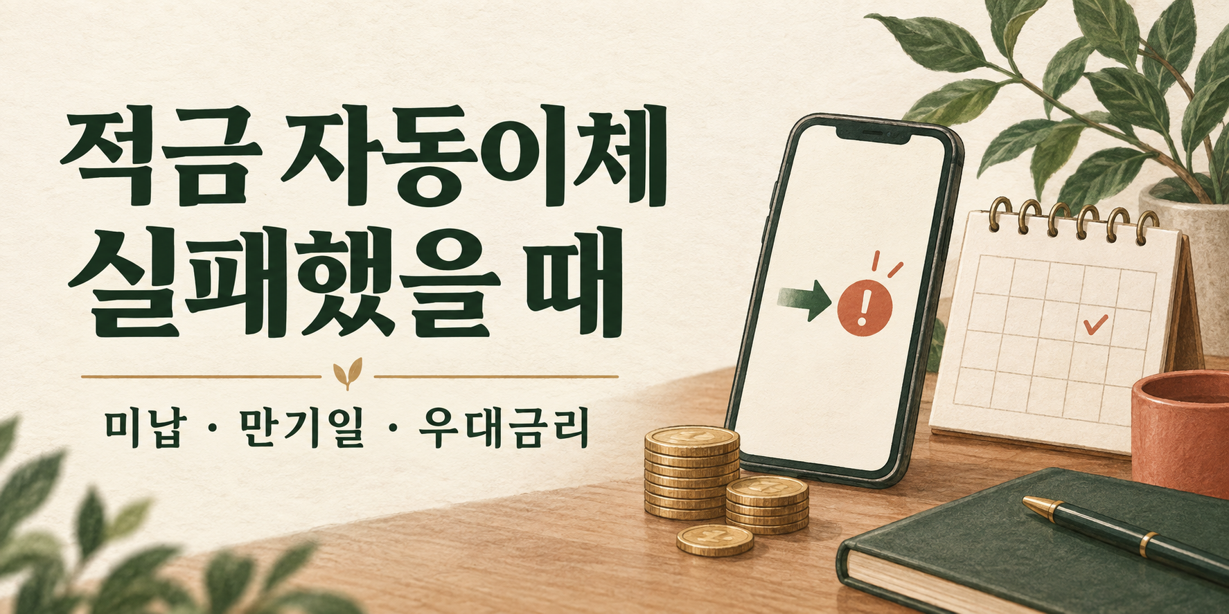 적금 자동이체 실패 안내 썸네일: 스마트폰과 납입일 달력