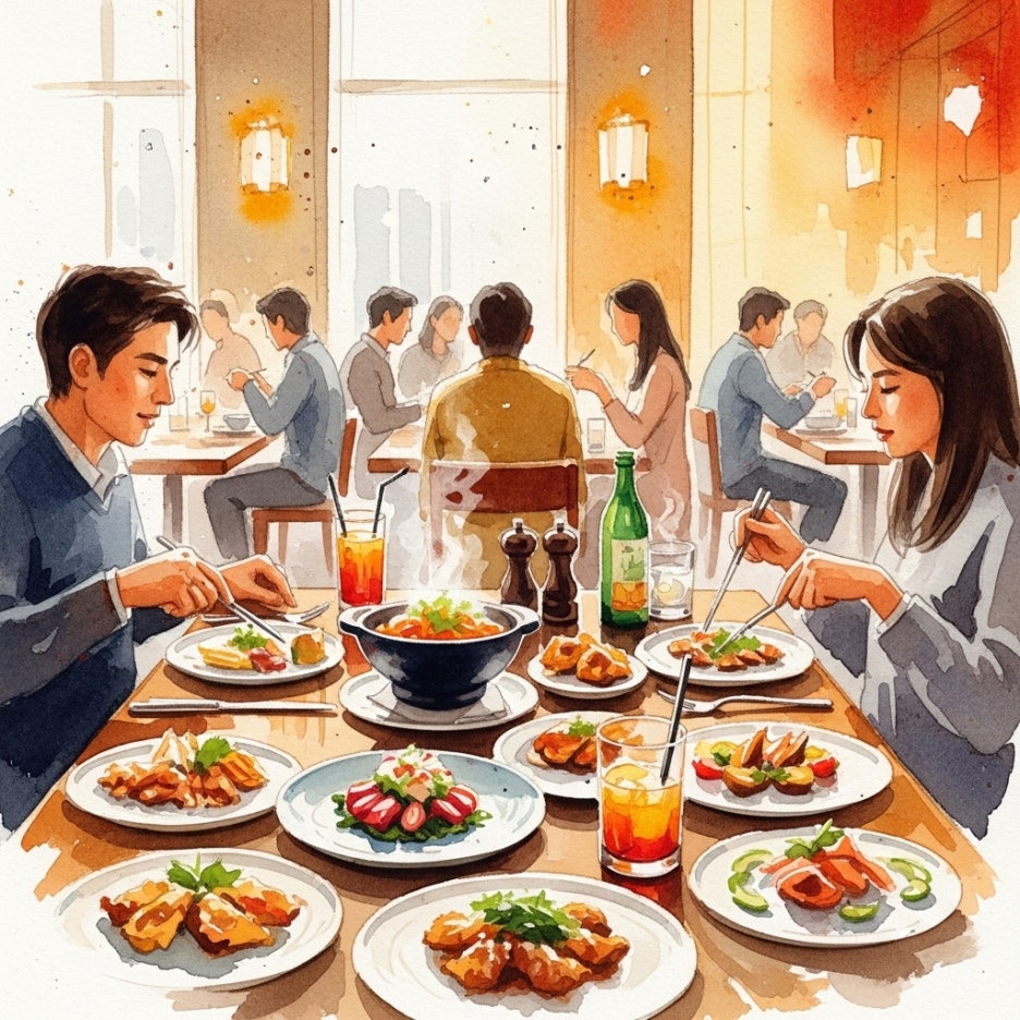 식당에서 식사를 즐기는 따뜻한 분위기