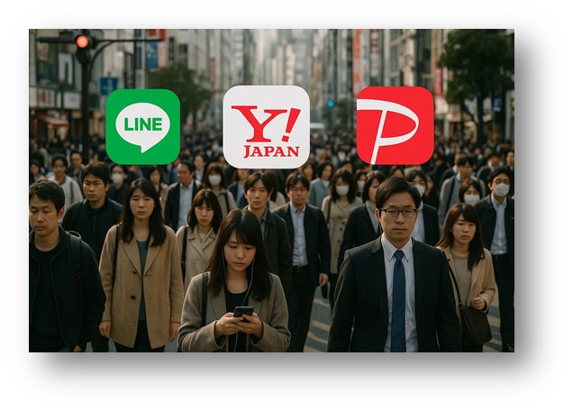 일본 도쿄의 많은 사람들이 대표적으로 사용하는 LINE, Yahoo, PayPay 앱의 모습
