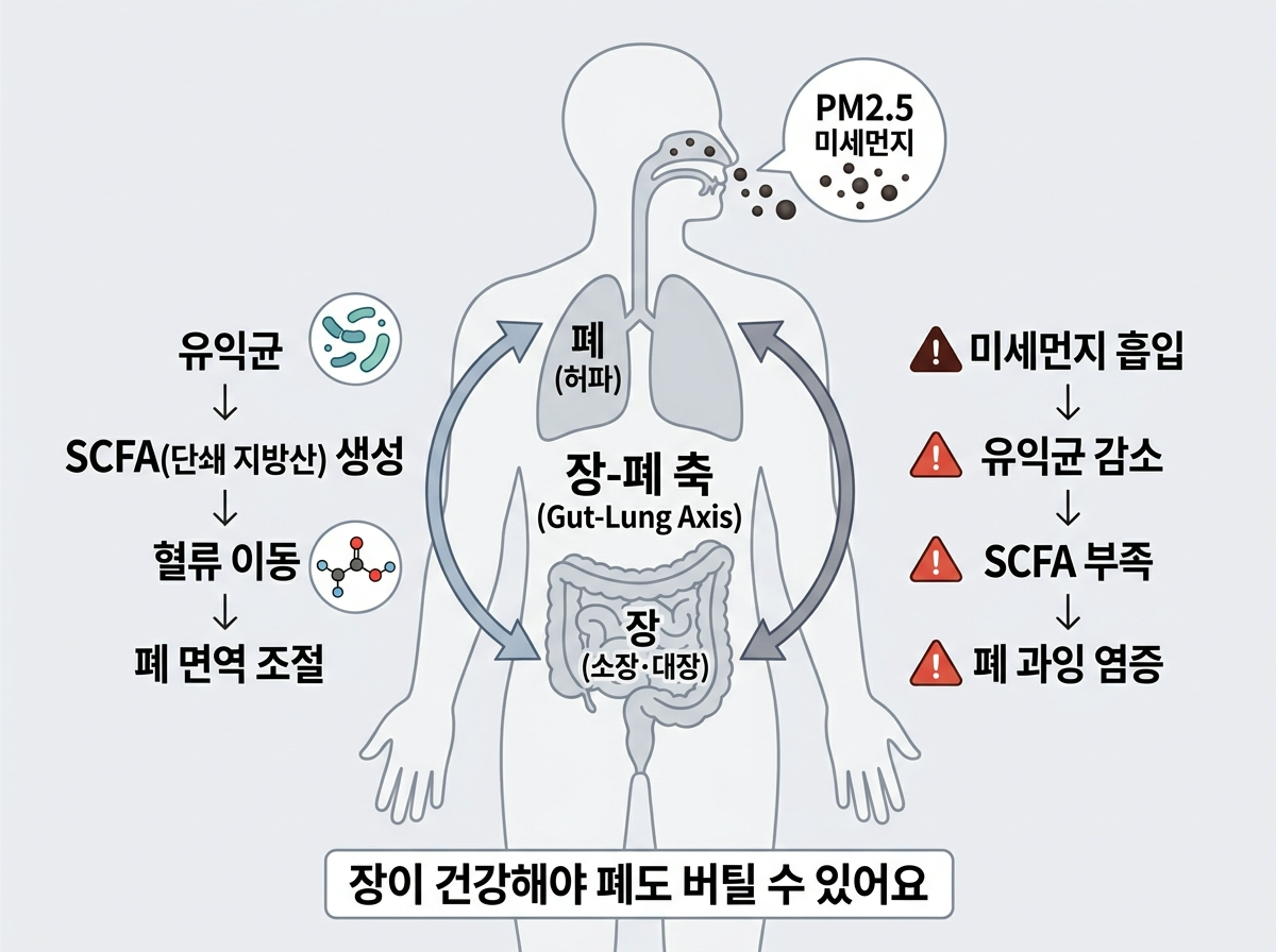 장폐축, 미세먼지 장건강, PM2.5 장내미생물, Gut-Lung Axis 한국어, 미세먼지 면역