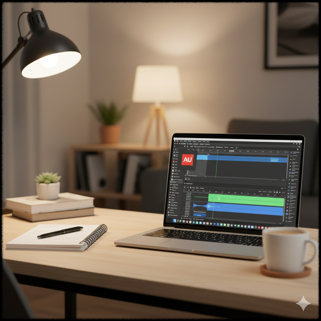 팟캐스트 오디오 편집과 제작 과정을 보여주는 이미지