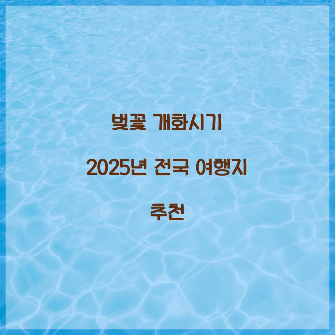 벚꽃 개화시기 2025년 전국