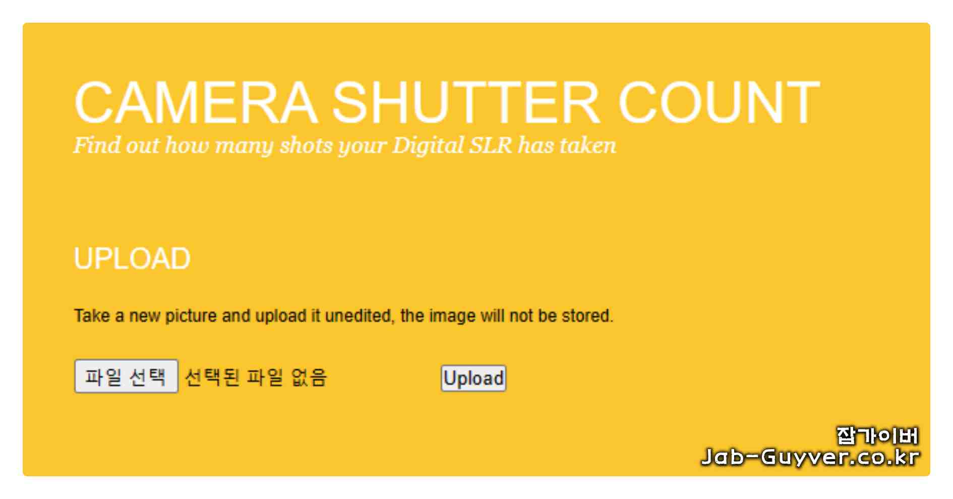 사진 업로드로 카메라 셔터 카운트 확인하는 화면 예시