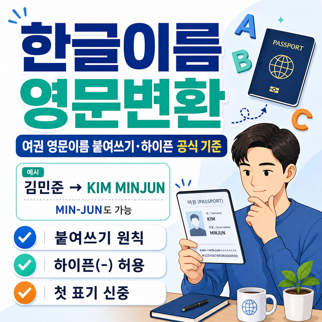 한글이름 영문변환 어떻게 할까? 여권 영문이름 붙여쓰기·하이픈 공식 기준