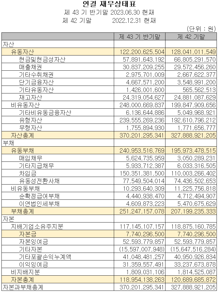 대주전자재료 - 재무상태표