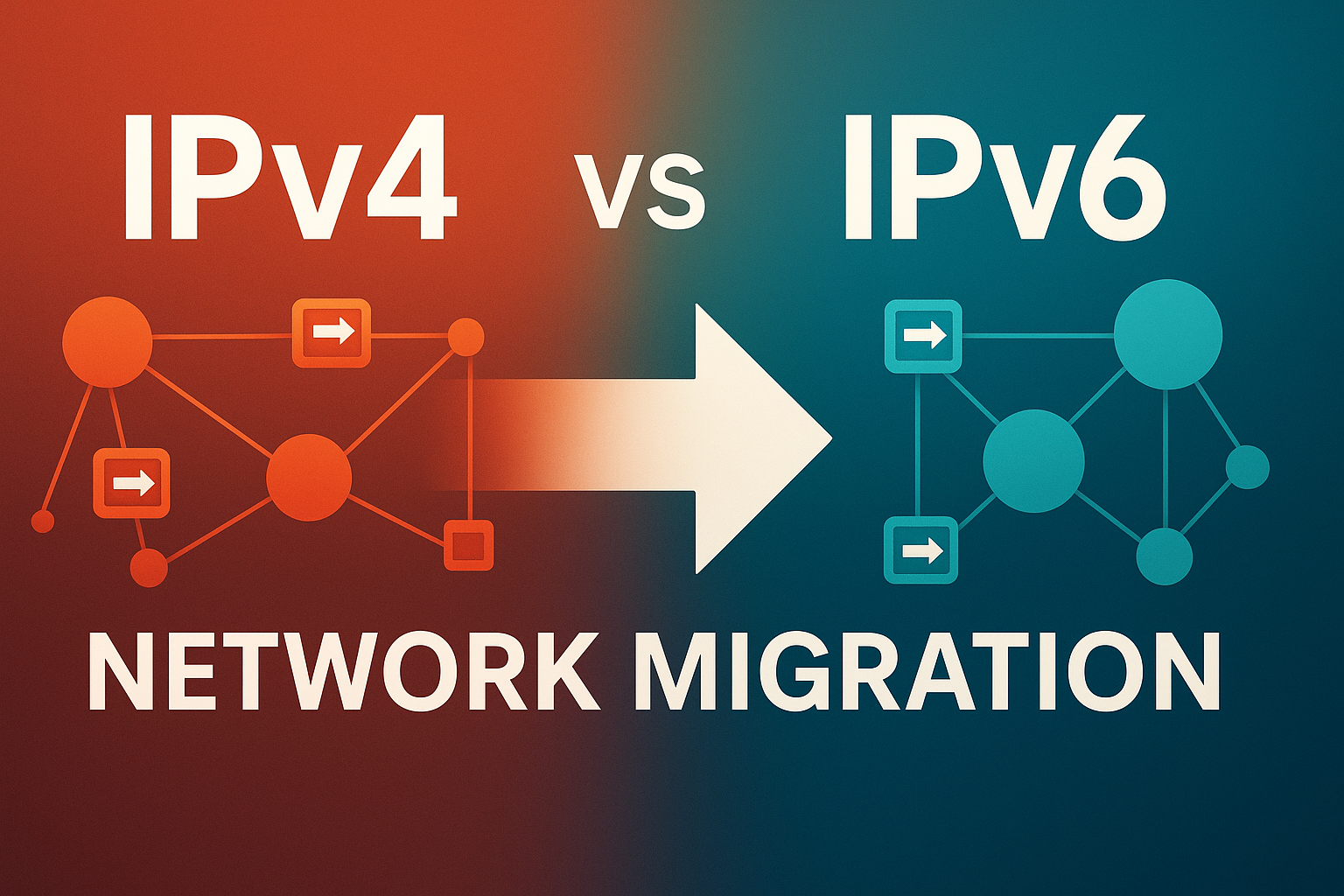 IPv4 to IPv6 migration comparison showing network transition from limited to unlimited address space