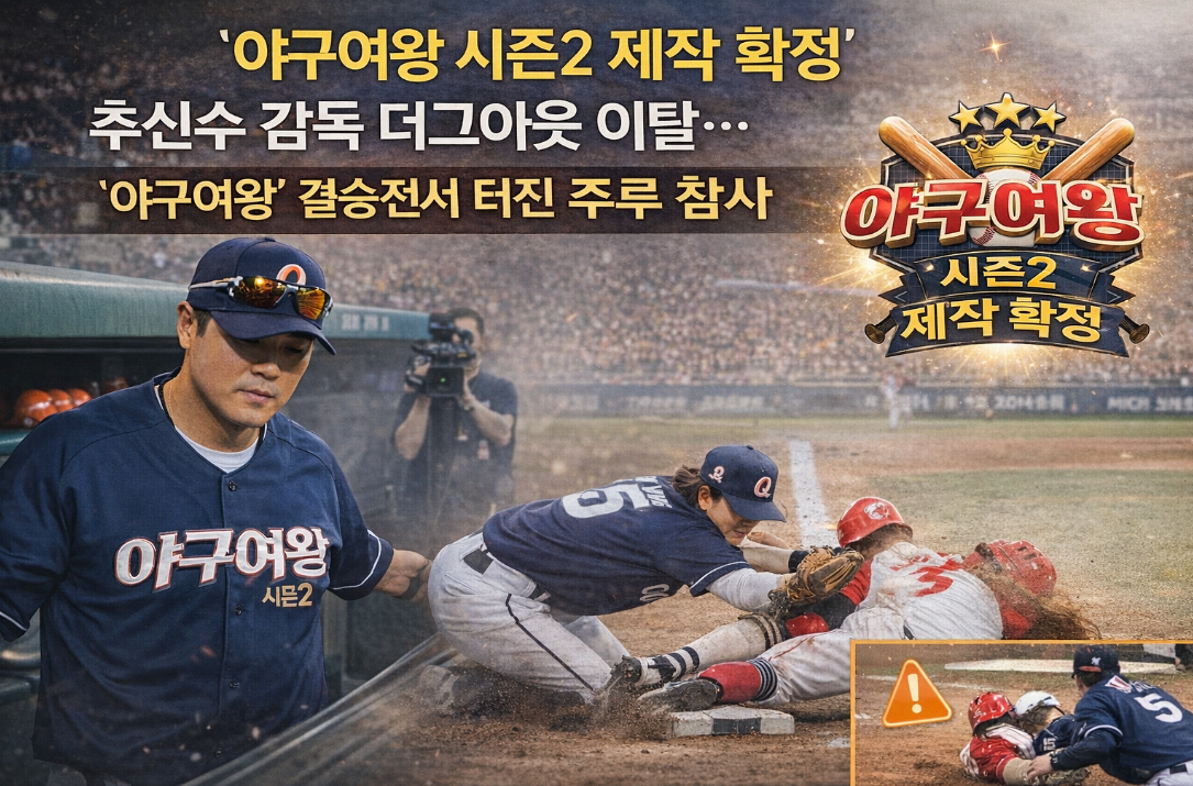 야구여왕 시즌2 확정, 추신수 감독 결승전 주루 참사로 덕아웃 이탈