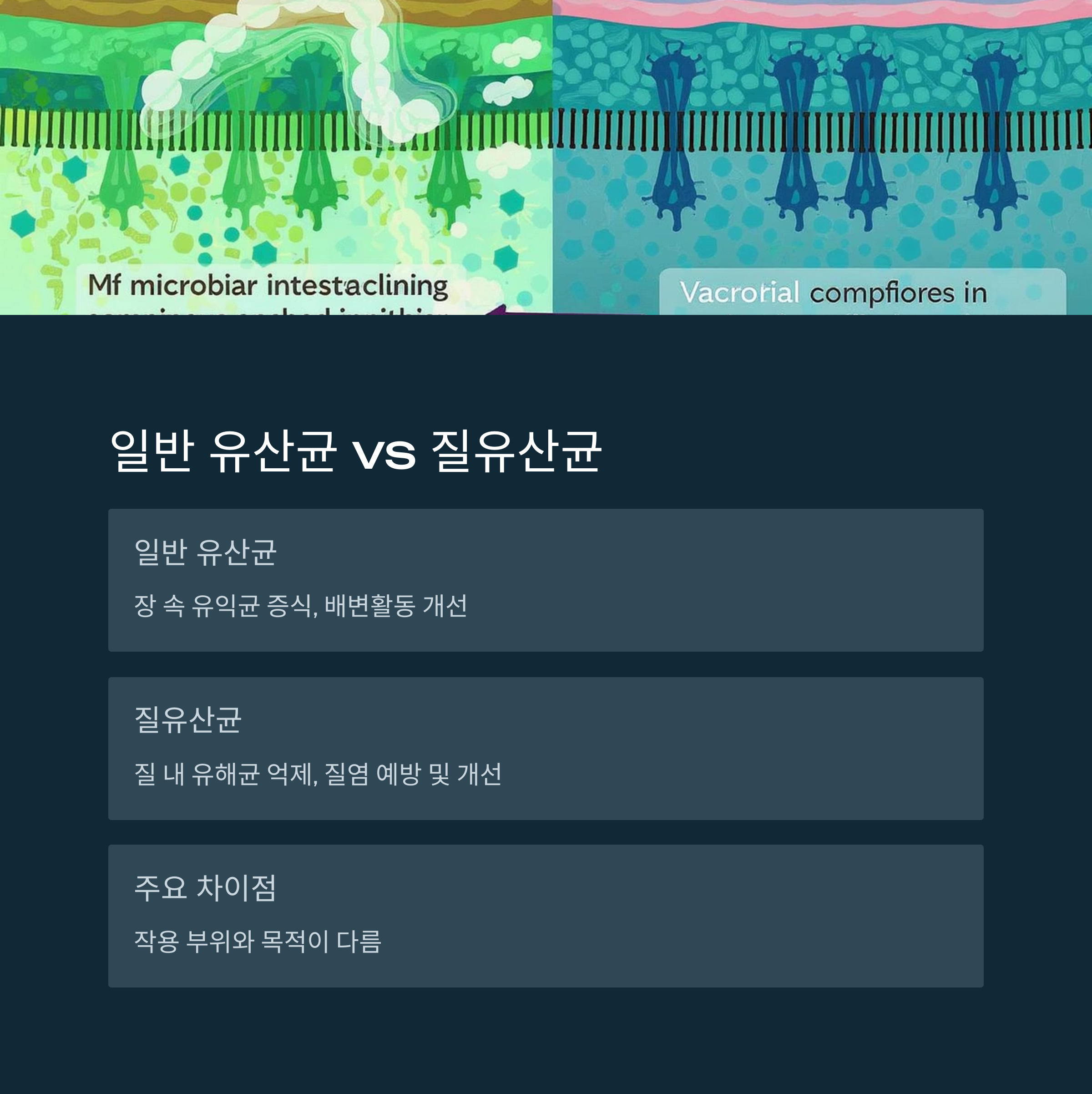 일반 유산균과 질 유산균의 차이를 비교 설명한 인포그래픽 이미지