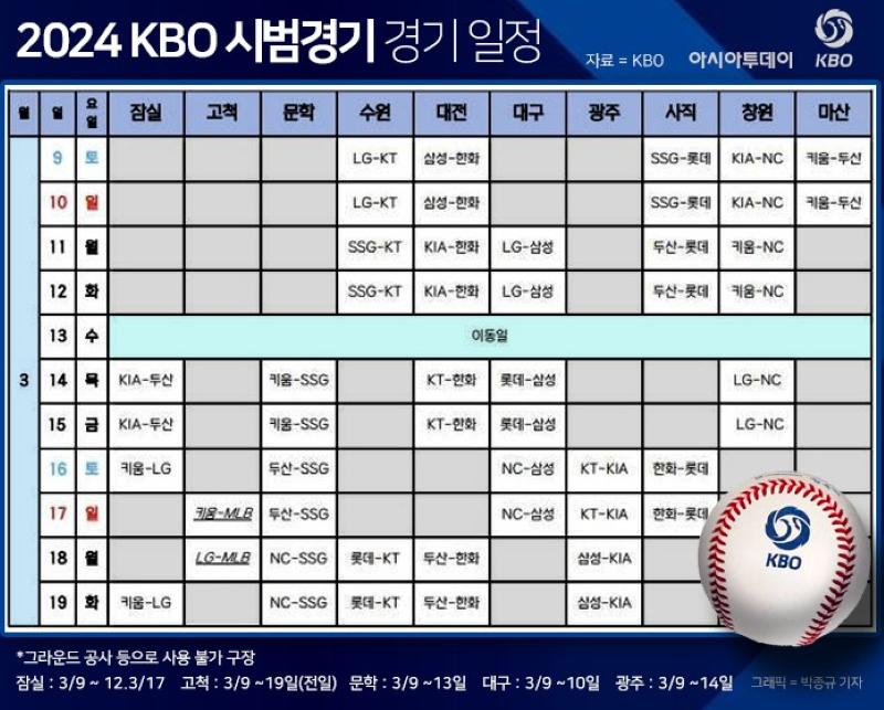 시범경기일정