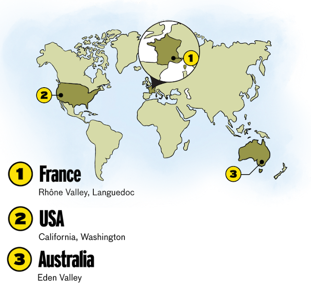 비오니에 포도의 재배지 지도