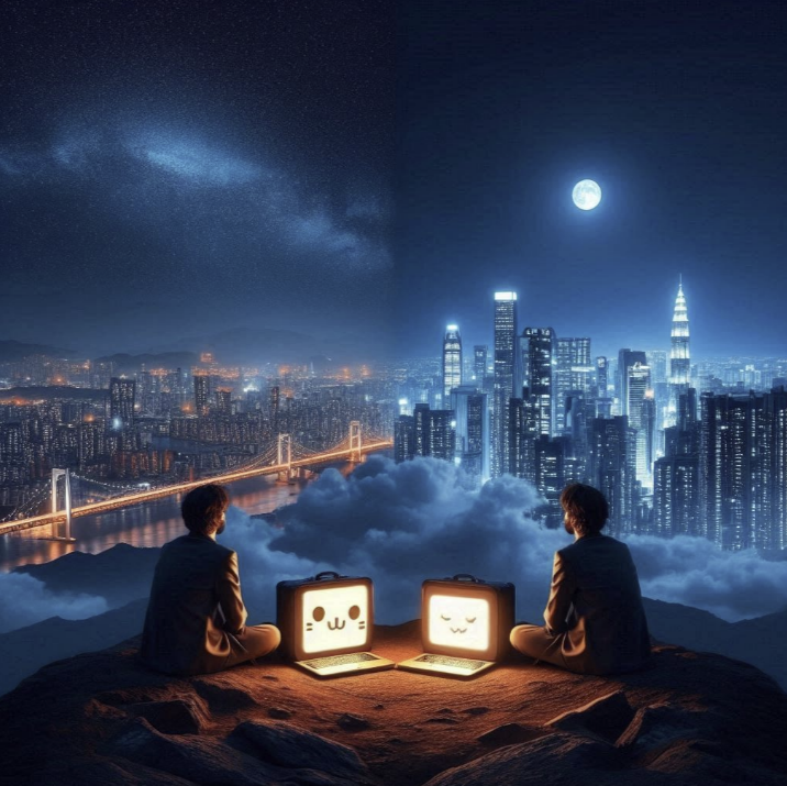 두명의 투자자가 서로 다른 곳을 바라보고 있는 이미지