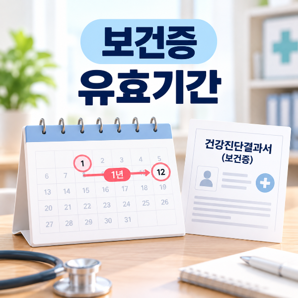 일반 식품위생 분야 보건증 유효기간이 1년임을 안내하는 이미지