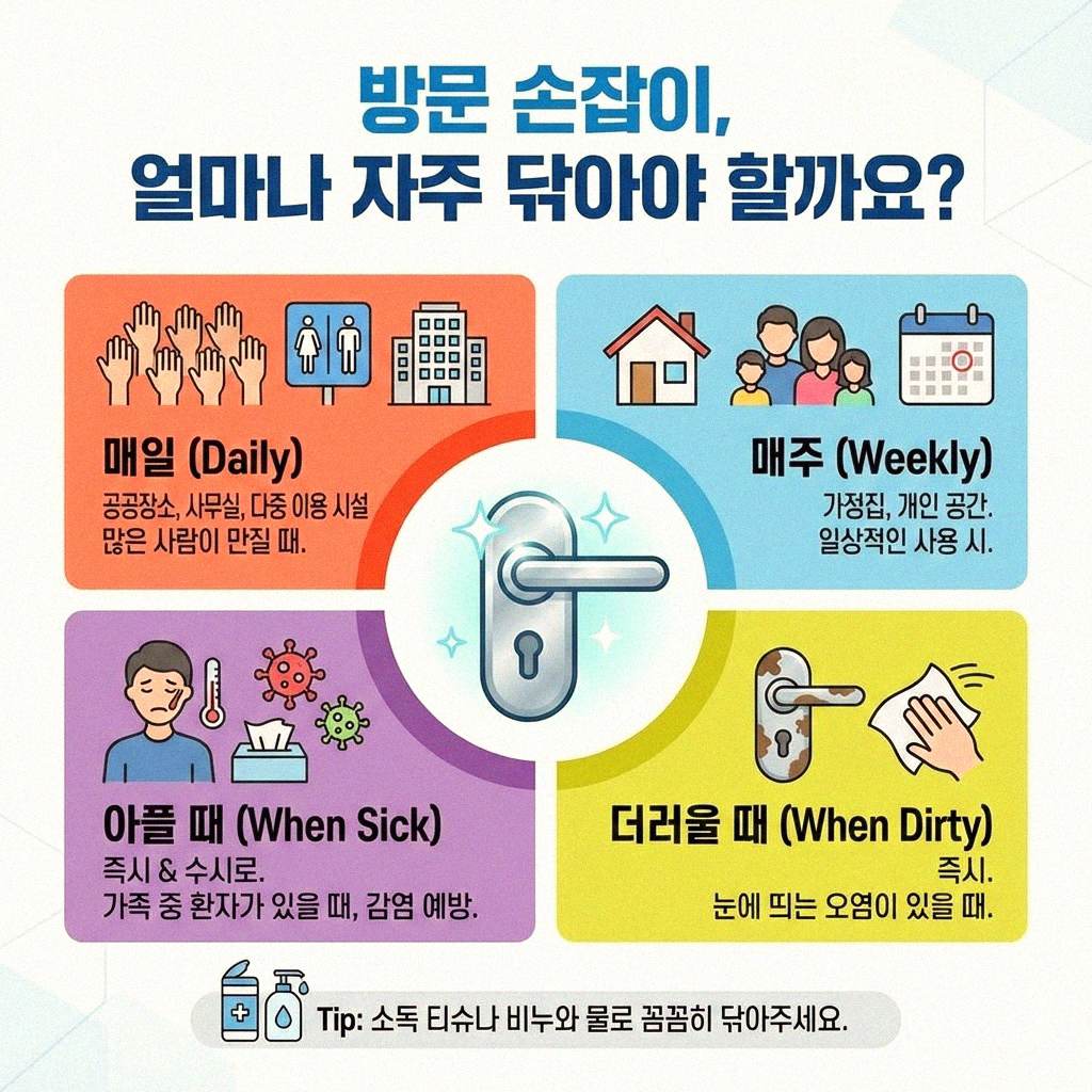 집안의 작은 영웅 방문 손잡이 청결 관리 얼마나 자주 해야 할까요