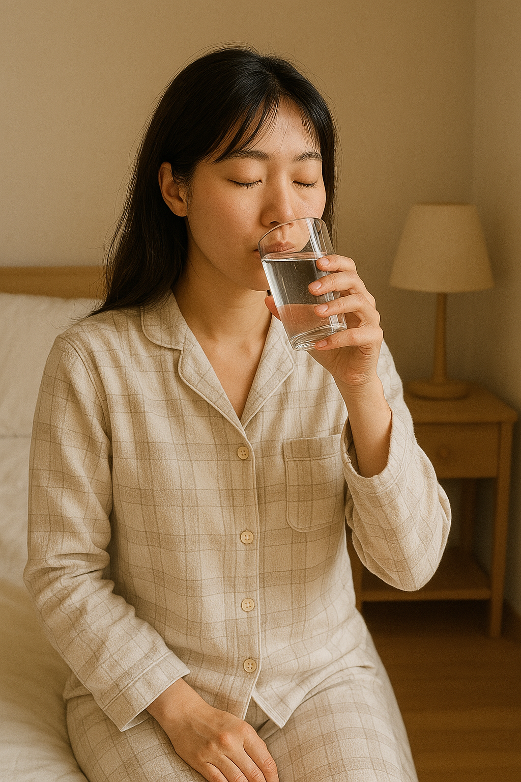 기상 후 따뜻한 물 마시는 사람