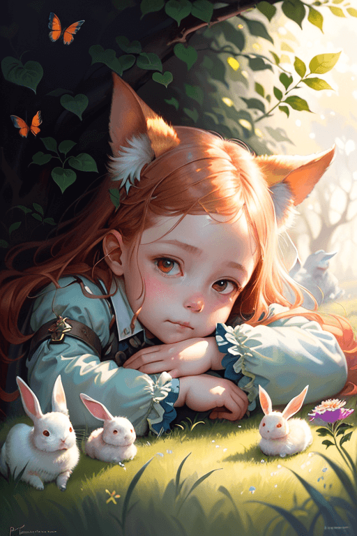 Playground AI로 생성한 그림(2) - 토끼를 안고 있는 소녀